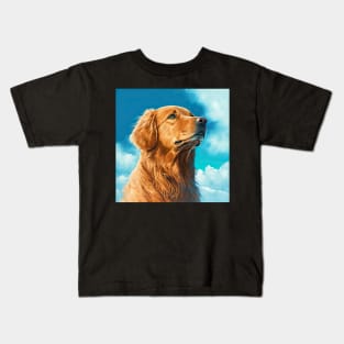 Golden Retriever Curious Dog Open Sky Illustration Kids T-Shirt